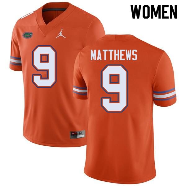 Women's NCAA Florida Gators Luke Matthews #9 Stitched Authentic Jordan Brand Orange College Football Jersey TNT0465QK